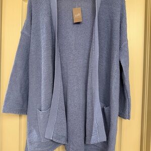 NEW J. Jill Women's L Dusk Blue Long Cardigan Sweater Textured Knits Pockets